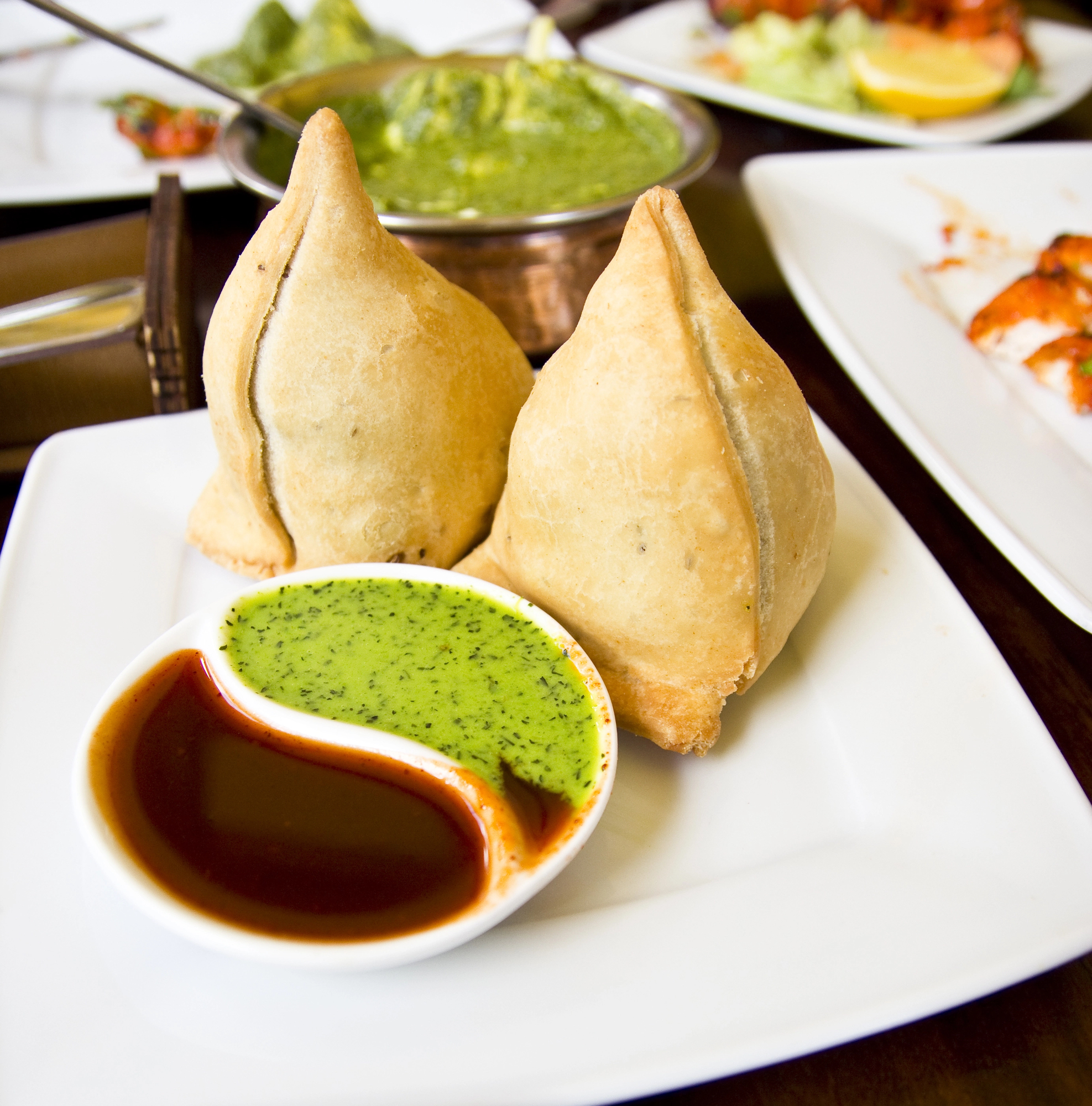 Freshly fried samosas served at Singh's Leeds